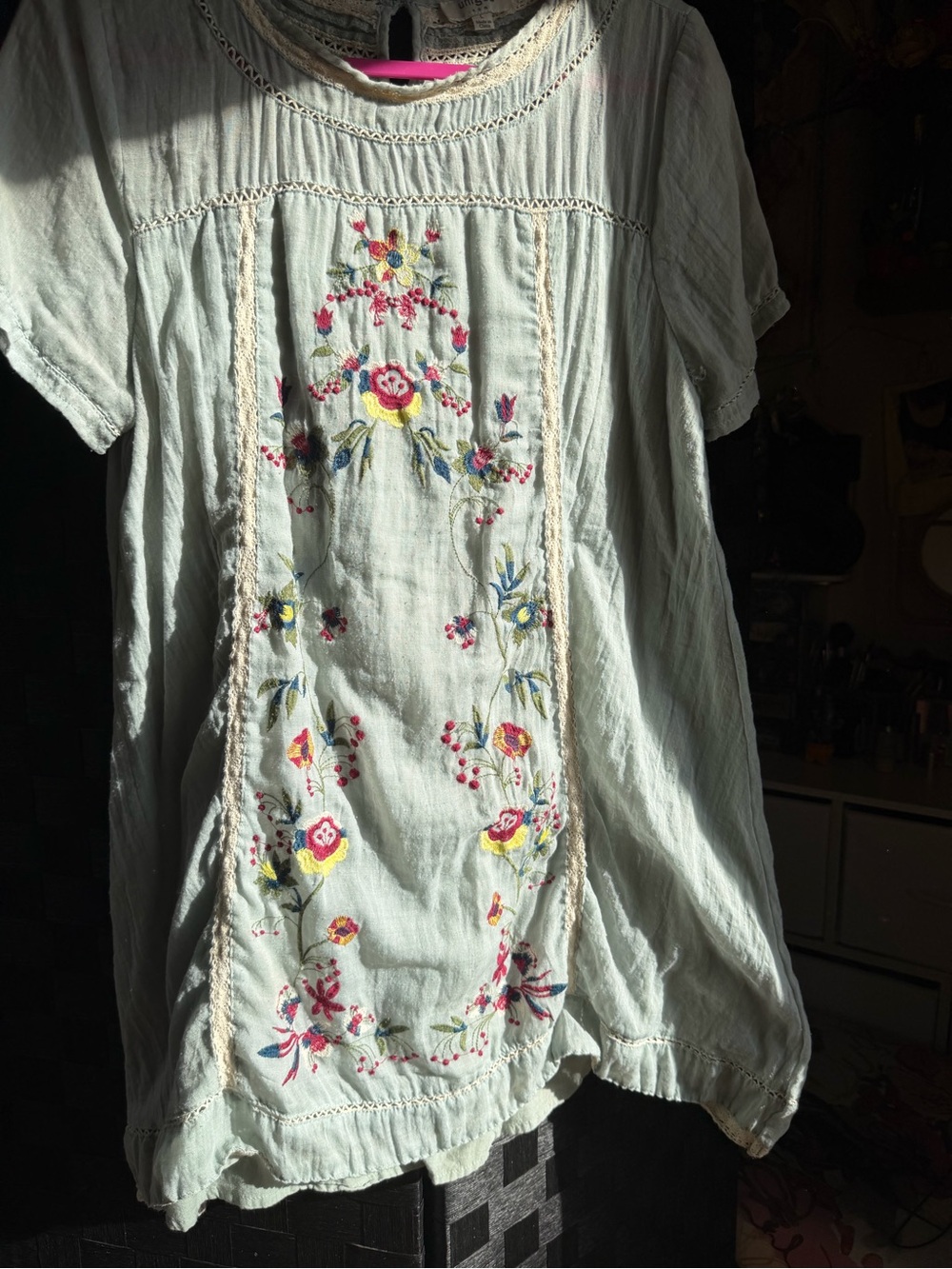 Umgee Mint Green Embroidered Floral Casual Dress